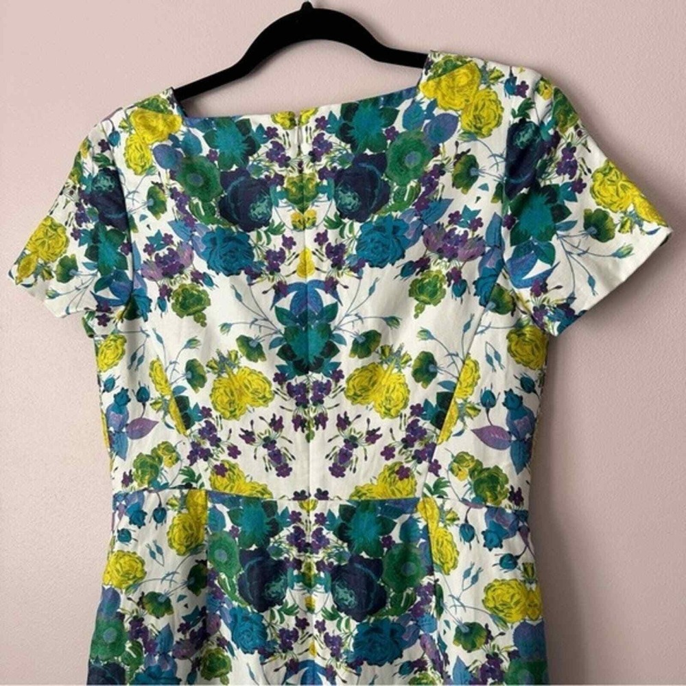 NWT Talbots Size 4 White and Blue Floral Linen Blend Short Sleeve Dress - Picture 4 of 8